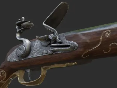 Flintlock pistol 1733 decorated Low-poly 3D model
