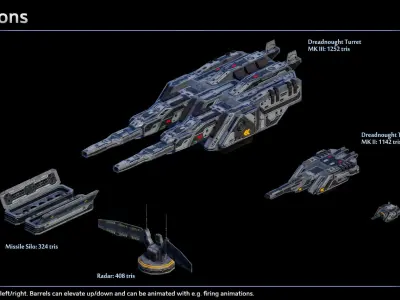 Spaceship Dreadnought Imperator Low-poly 3D model