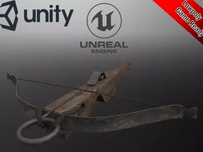 Lowpoly animated medieval crossbow with bolt game-ready Free low-poly 3D model