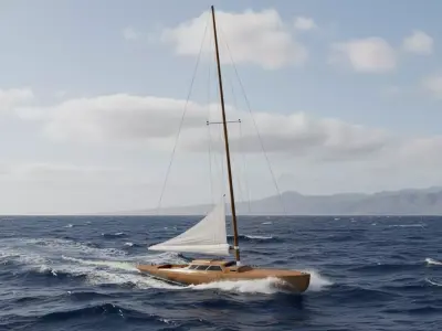 Vintage Wooden Sailing Yacht with Gaff Rig 3D model 3D model
