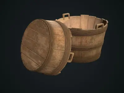 Wooden Wash Pail Low-poly 3D model