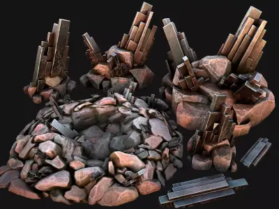 Silver Ore Minerals Mine Resource Pack Low-poly 3D model