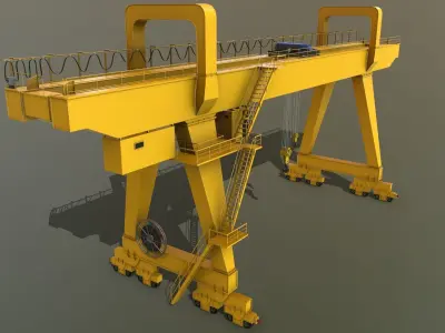 PBR Double Girder Gantry Crane V2 - Yellow Low-poly 3D model