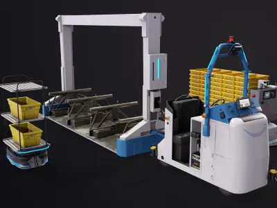 Industrial Warehouse Robots X3 Package PBR 3D model