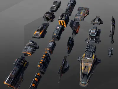 Spaceships Modulars Pack Low-poly 3D model