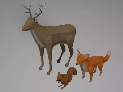 ANIMAL BUNDLE deer fox squirrel Low-poly 3D model