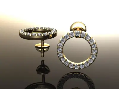 Round Halo Diamond Stud Earring Large Size 3D print model