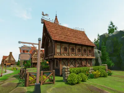 STYLIZED MEDIEVAL BUILDING 08 PRINT READY Low-poly 3D model
