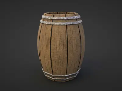 A low-poly Game ready Barrel 3D Model two wooden barrels Low-poly 3D model