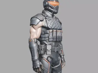 Orange Accent Tactical Combat Suit 3D model