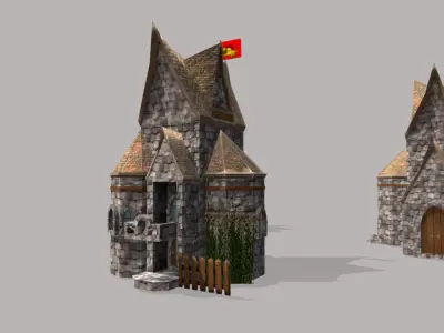 Low Poly medieval houses  Low-poly 3D model