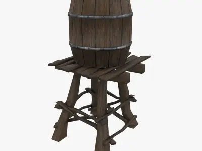 Wooden water tower low-poly 3d model Low-poly 3D model