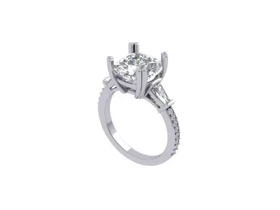 Cushion 3 Stone Bridal Ring 3D print model 5