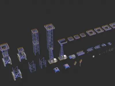 Tower Crane Modular - Blue Low-poly 3D model