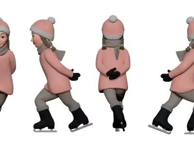 001304 lil girl in pibk dress skating on the fugure skates 3D model