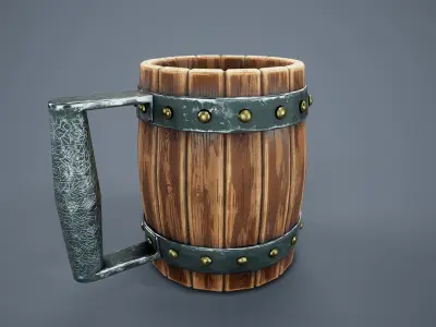 Medieval Beer Mug PBR Game Ready Low-poly 3D model
