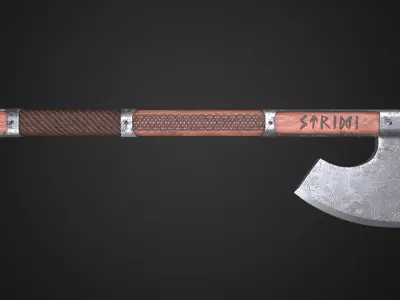 Medieval axe Low-poly 3D model 10