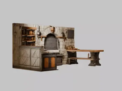 Medieval Kitchen Set Low-poly 3D model