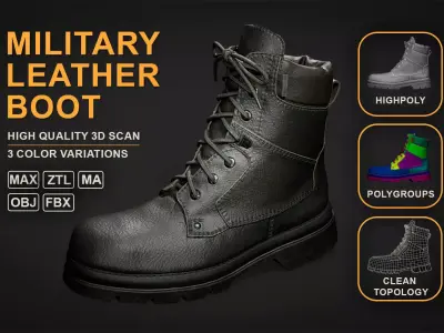 Military Leather Boot 3d scan highpoly Low-poly 3D model