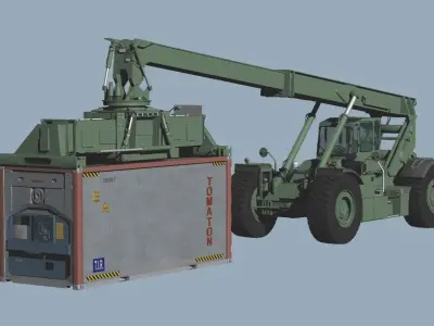 US MARINES Reach stacker RT-240 with 40ft and 20ft container 3D model