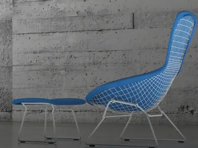 Bertoia bird chair and ottoman 3D model
