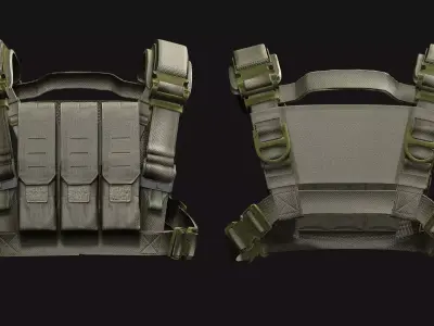 Realistic Combat Vest - Ammo Pouch Gear Low-poly 3D model