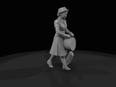 HO Figure 1950 Woman with hatbox Printable STL 3D print model
