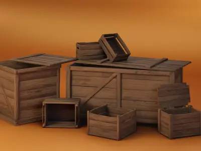 Medieval Wooden Crates Low-poly 3D model