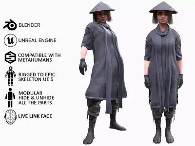 Woman - Warrior Outfit 1 - Modular - Rigged Low-poly 3D model