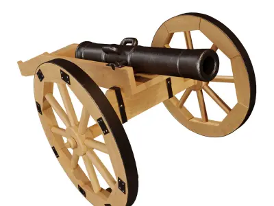 Cannon wooden on wheels 3D model