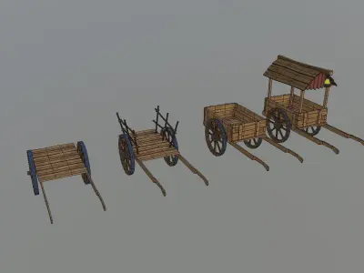 Stylized Low Poly Handpainted Cart pack Low-poly 3D model