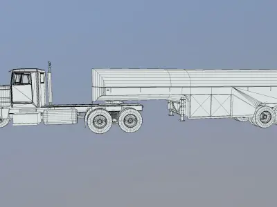 Old American Semi Truck and Tanker Trailer 3D model