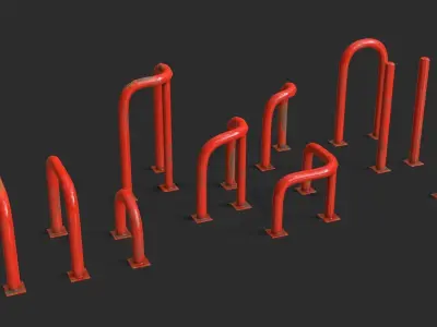 Red Fence Protector Pack Low-poly 3D model