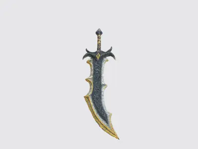 A dark fantasy sword with a curved blade 3D model