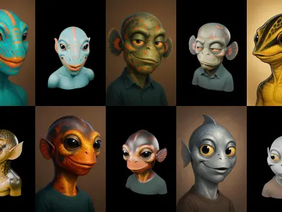 Head Fish bundle 4 pack 100 glb 3D model
