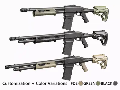 Remington 870 Shotgun Modular Tactical Low-poly 3D model