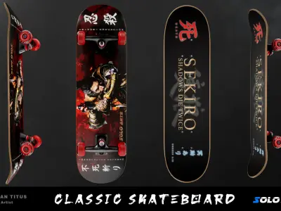 Classic Skateboard - Sekiro Theme Low-poly 3D model