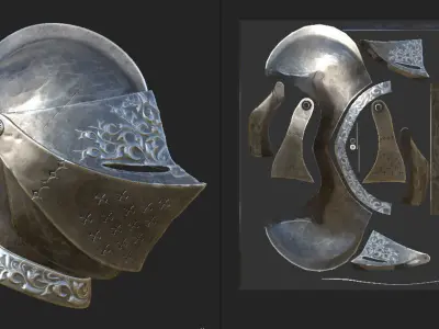 Medieval Metal Helmet with Ornaments 3D model