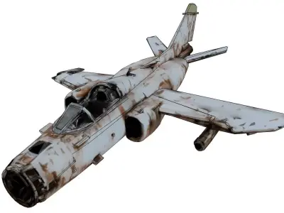 Rusty old fighter in wreckage 3D model