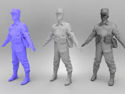 French infantry soldier in A-pose 403 Low-poly 3D model