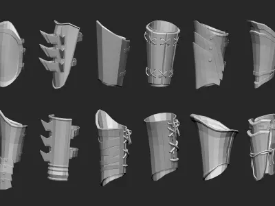 55 Low poly medieval fantasy arm bracers armor IMM set 3D model