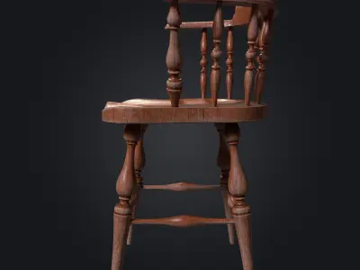 Old Windsor Chair 001 Low-poly 3D model