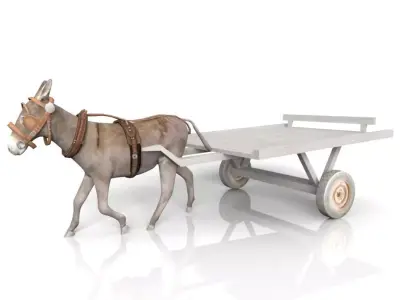 3d Donkey with cart Low-poly 3D model