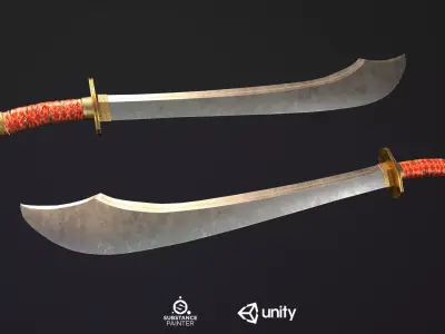 Chinese Broad Sword PBR Low-poly 3D model