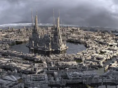 Star wars inspired City Streets with Temple 3D model