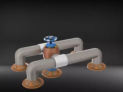Sci-Fi Industrial Pipe Assembly with Valve 3D print model