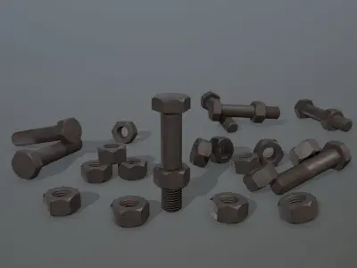 Bolts bolt and nut Low-poly 3D model 24