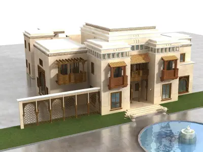 Villa arabic house with fountain 3D model