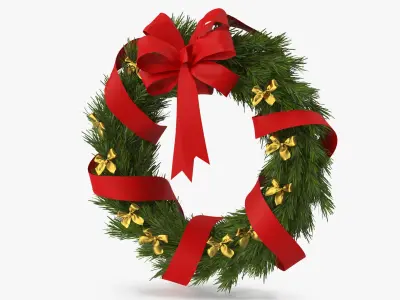 Christmas Wreath with Bows and Ribbon 3D model