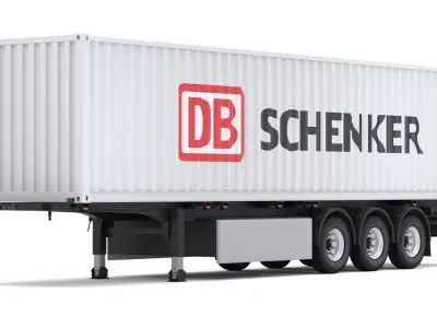 Chassis Semi Trailer with DB Schenker Shipping Container 3D model